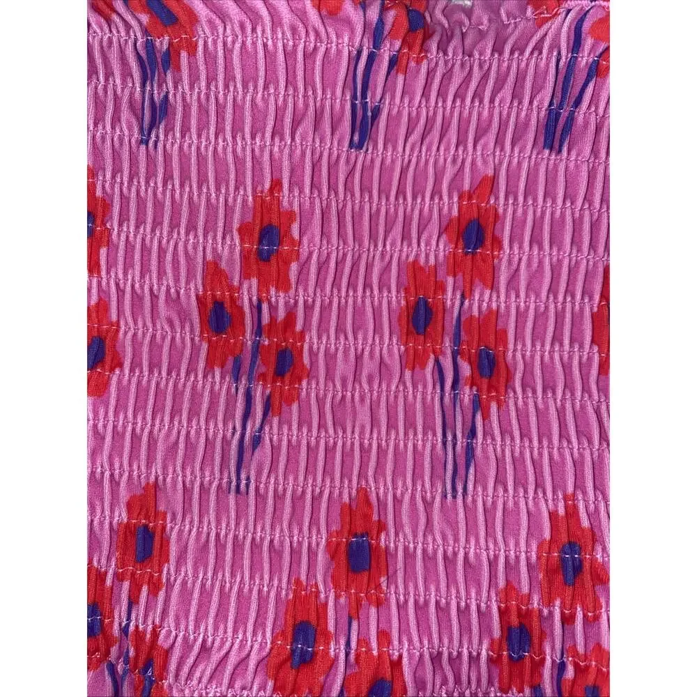 Hanna Andersson Girls Pink Floral Smocked Peplum Tankini Swim Top 110cm 5Y